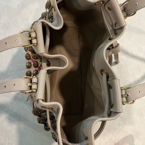 Burberry Taupe Leather Supernova Check Coated Canvas Gold Studs Bag - Picture 4 of 14